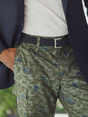 Navy Solid Stretch Belt with Crocodile Tabs
