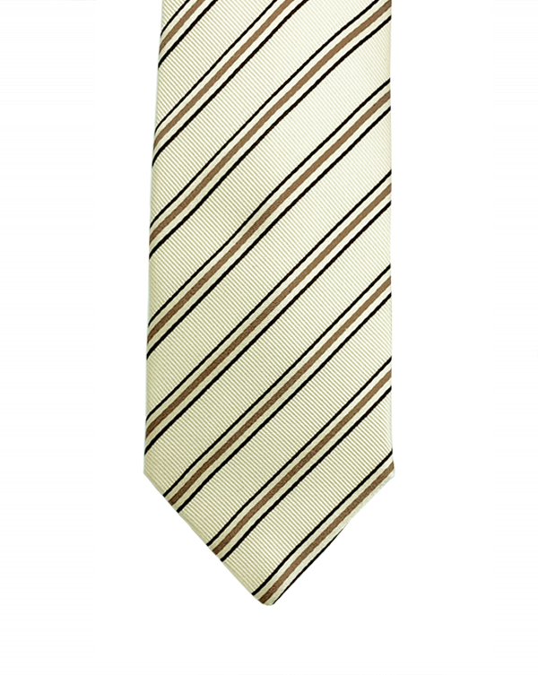 Classic Beige Double Striped Silk Necktie