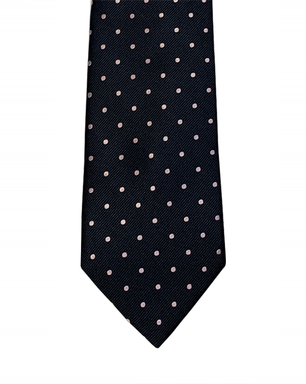 Dark Navy w/ Pink Polka Dot Silk Necktie