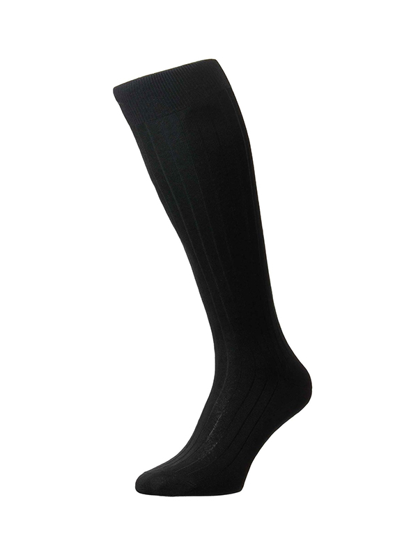 Pantherella Asberley Over-the-Calf Formal Silk Socks - Black