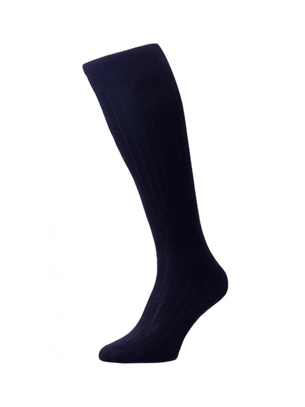 Pantherella Asberley Over-the-Calf Formal Silk Socks - Navy