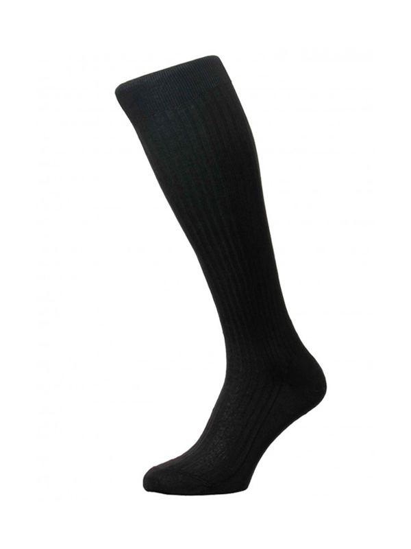 Pantherella Baffin Over-the-Calf Formal Silk Socks - Black (Large 11.5