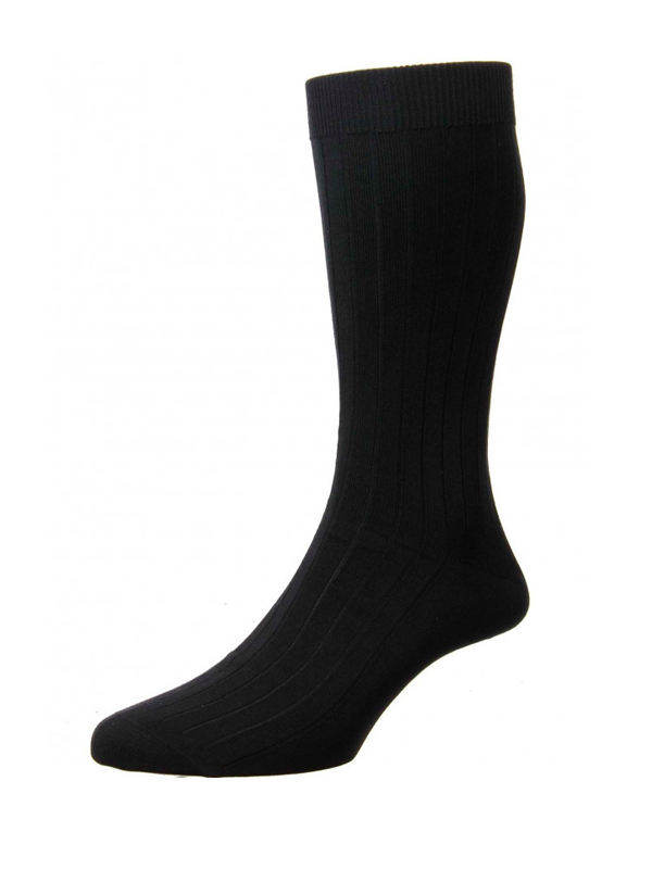 Pantherella Pembrey Sea Island Cotton Mid-Calf Socks - Black