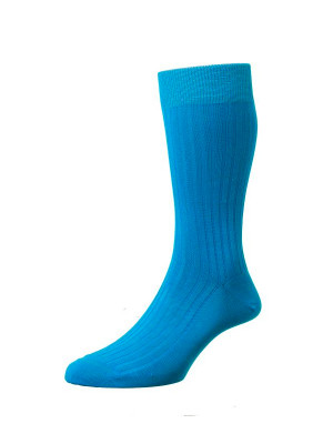 Pantherella Danvers Mid-Calf Cotton Socks - Bright Turquise