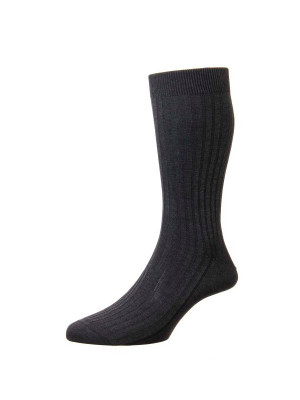 Pantherella Danvers Mid-Calf Cotton Socks - Dark Grey Mix