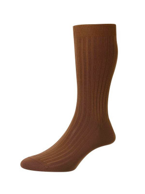 Pantherella Danvers Mid-Calf Cotton Socks - Mid Brown