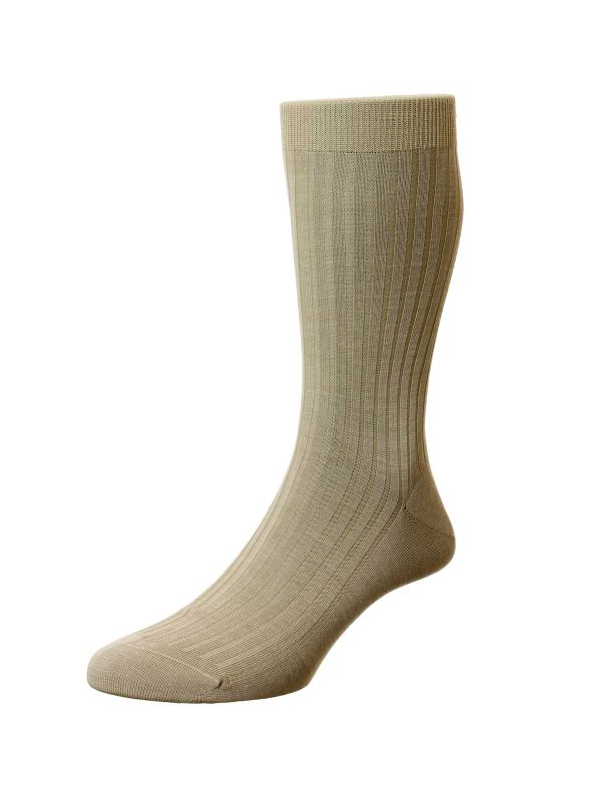 Pantherella Danvers Mid-Calf Cotton Socks - Light Khaki