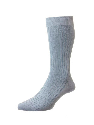Pantherella Danvers Mid-Calf Cotton Socks - Sky Blue