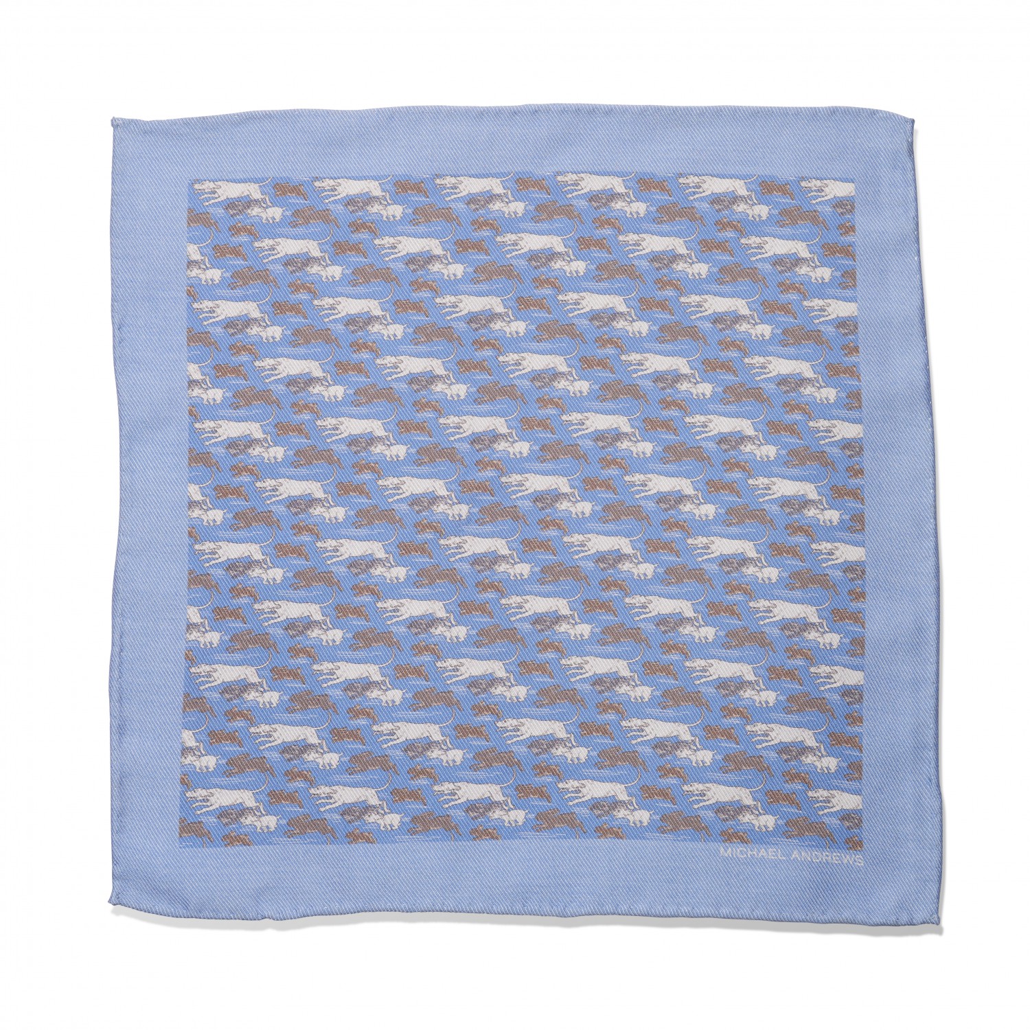 Hunting Hounds in Blue, Tan & White Pocket Square