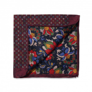 Maroon Medallion and Floral Print Double Sided Pocket Square
