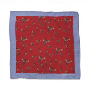 Red, Tan & Blue Pheasant Pocket Square