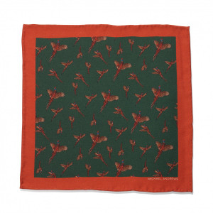 Green, Tan & Red Pheasant Pocket Square