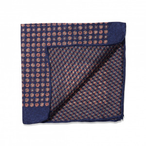 Blue, Pink & Ivory Medallion & Cubes Double Sided Pocket Square