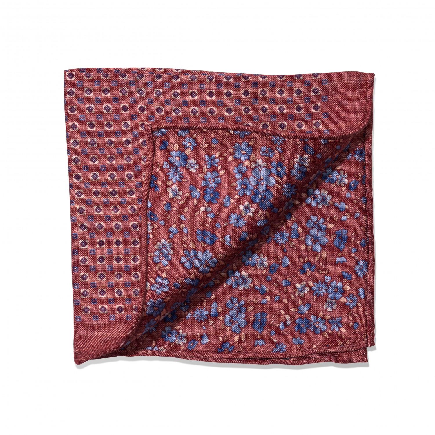 Pink & Blue Geometric Dots & Floral Double Sided Pocket Square