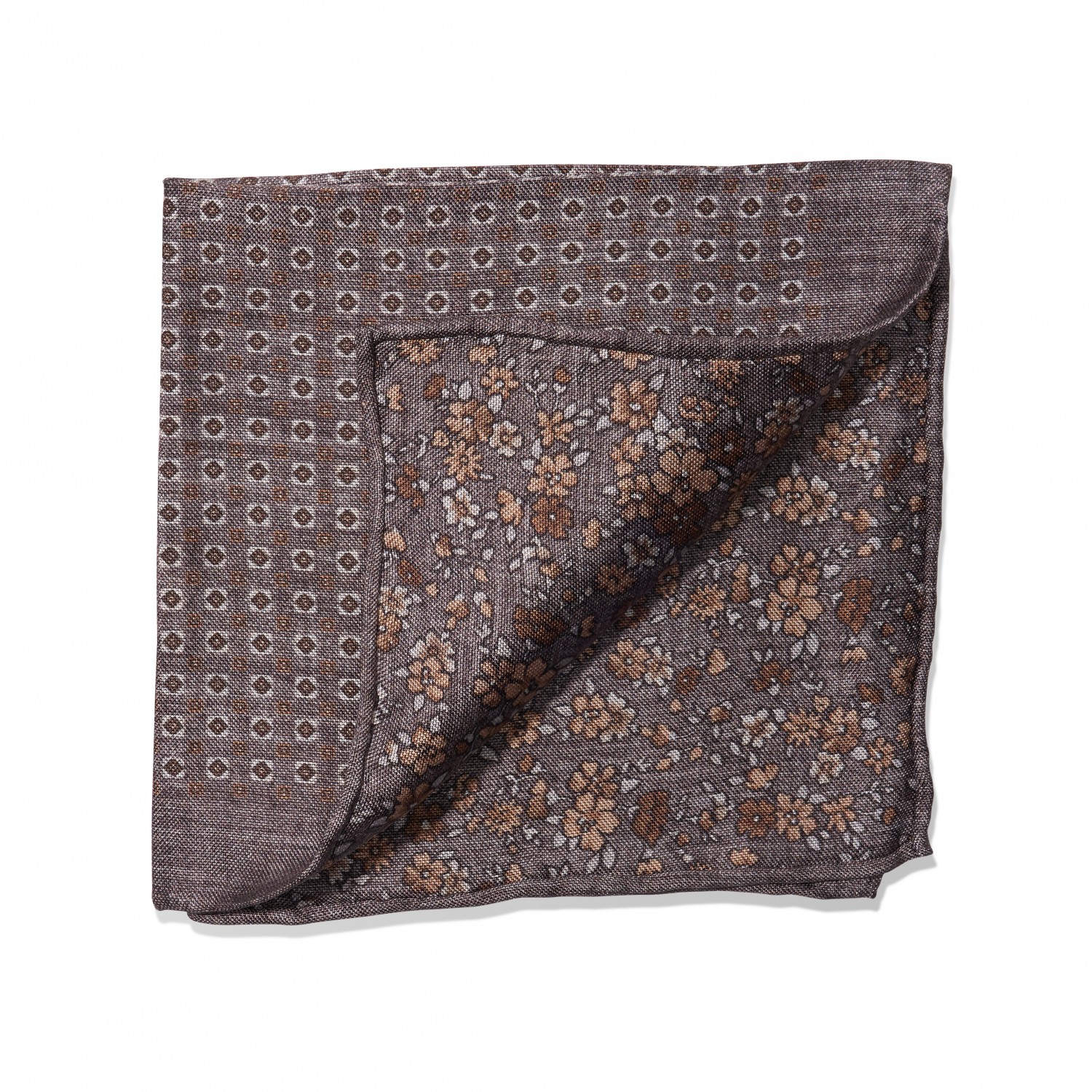 Grey Geometric Dots & Floral Double Sided Pocket Square