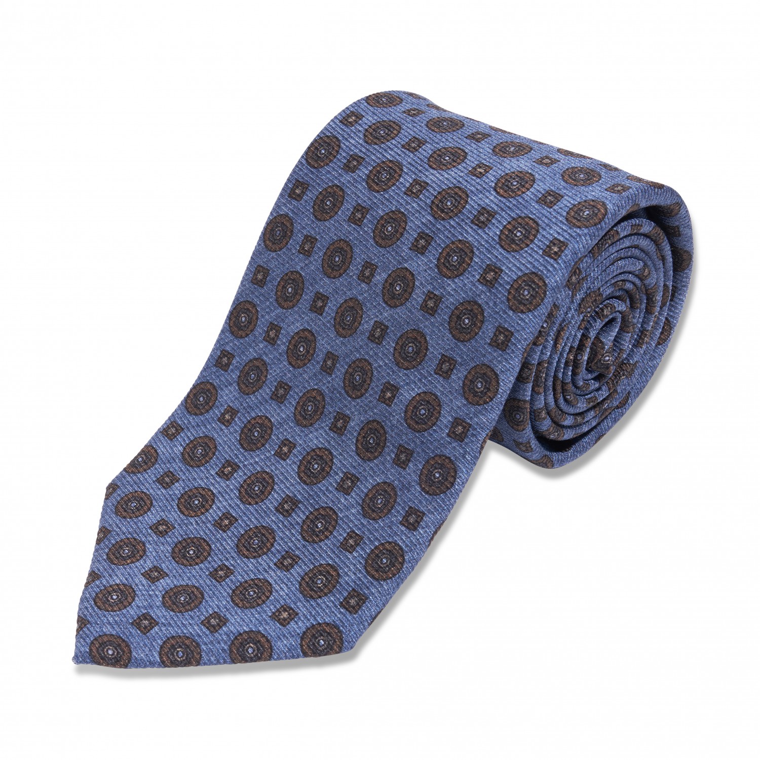 Blue w/ Brown Medallion Silk Necktie