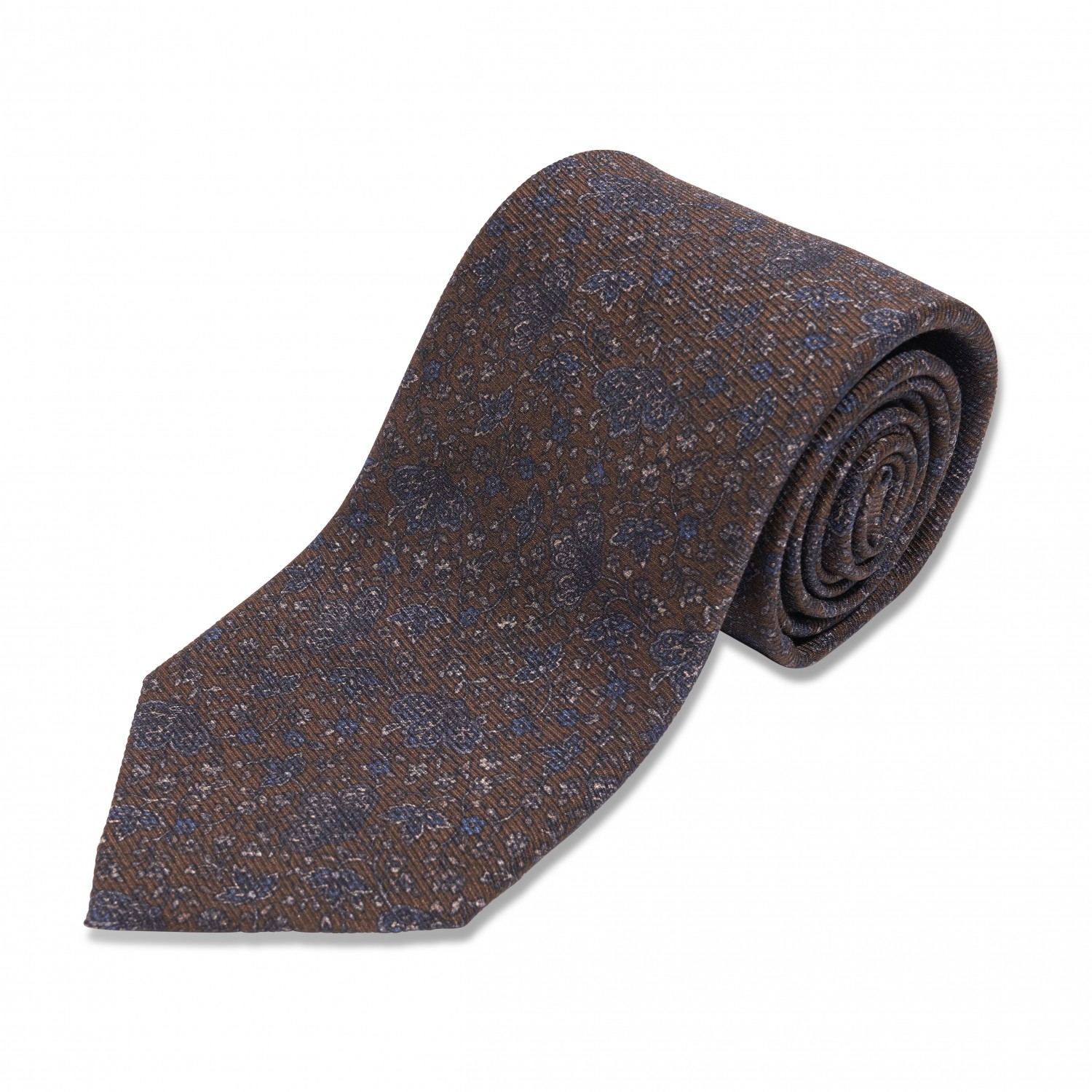 Brown w/ Blue Floral Silk Necktie