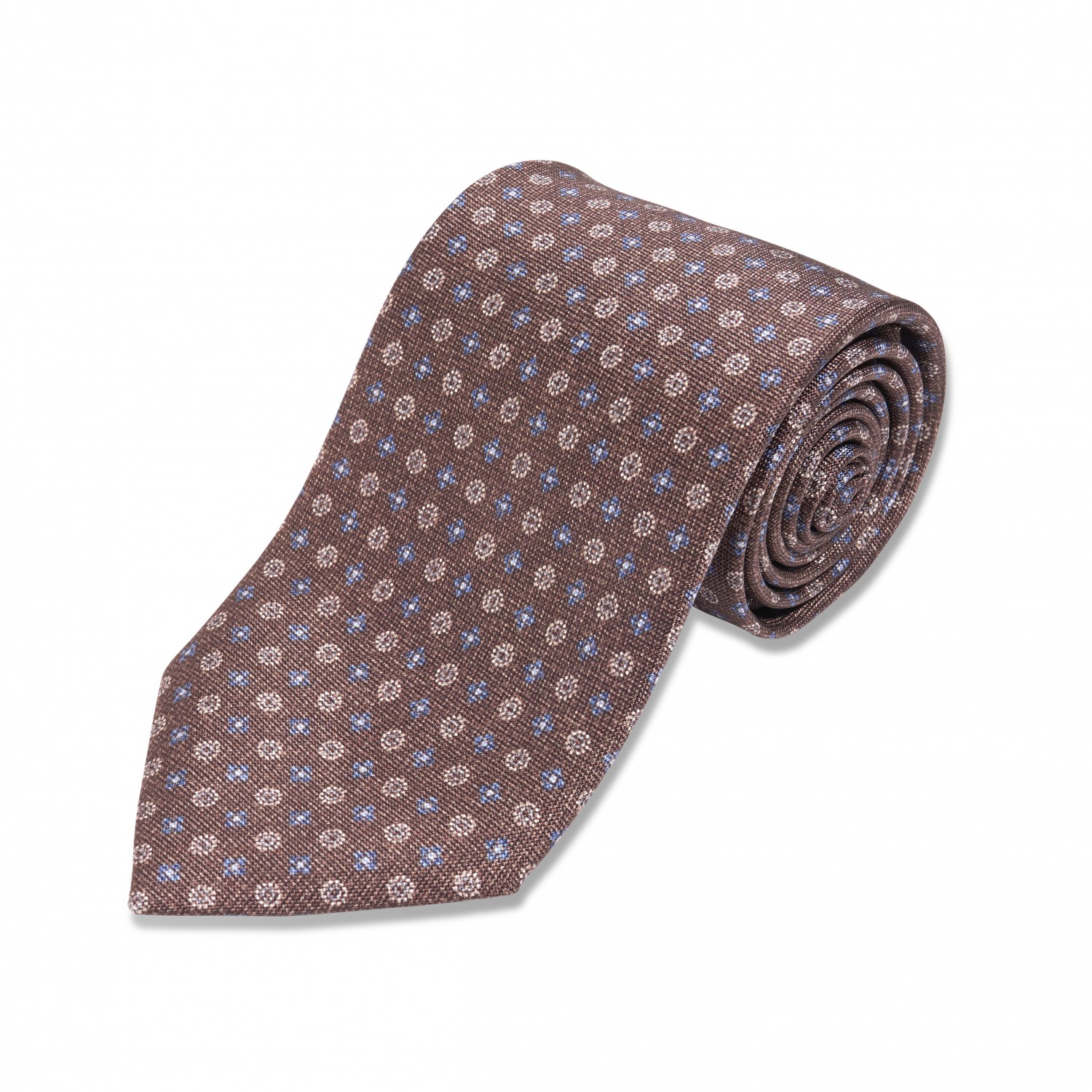 Brown w/ Blu & Tan Medallion Silk Necktie