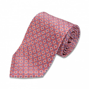 Pink w/ Blue Medallion Silk Necktie