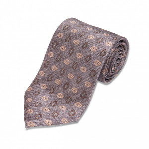 Grey w/ Tan & Brown Paisley Silk Necktie