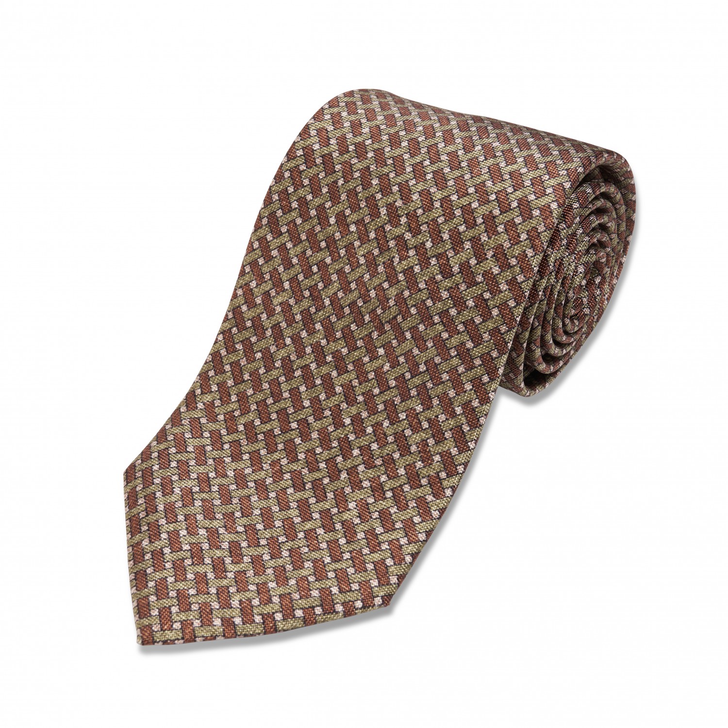 Green, Brown, Tan Geometric Silk Necktie