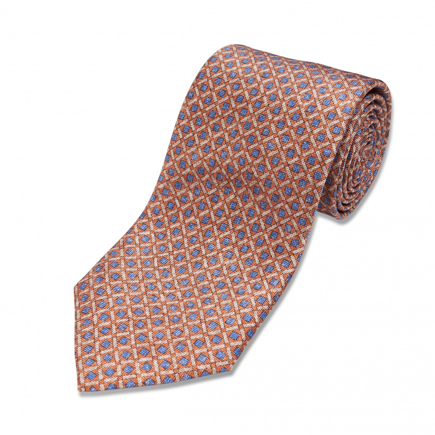 Orange Blue, Ivory Geometric Silk Necktie