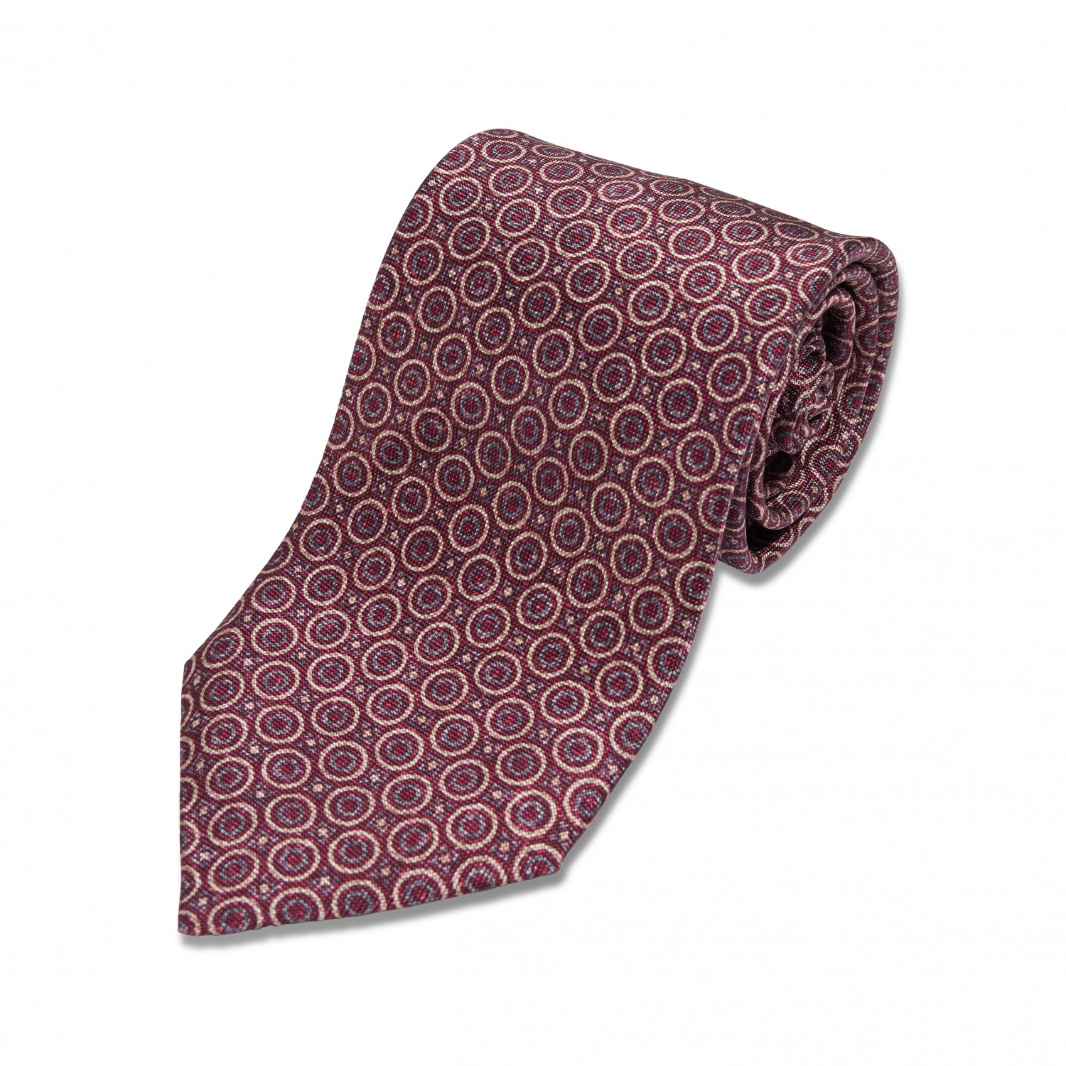 Maroon Grey, Ivory Geometric Silk Necktie