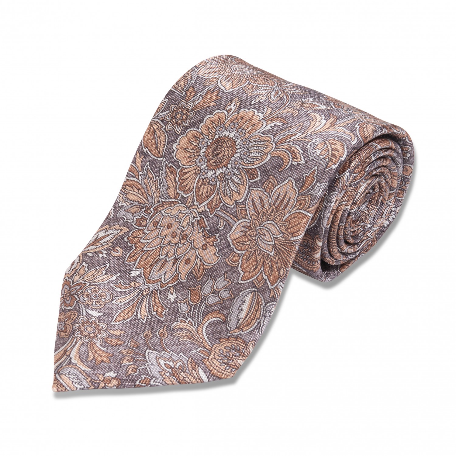 Grey w/ Tan Floral Silk Necktie