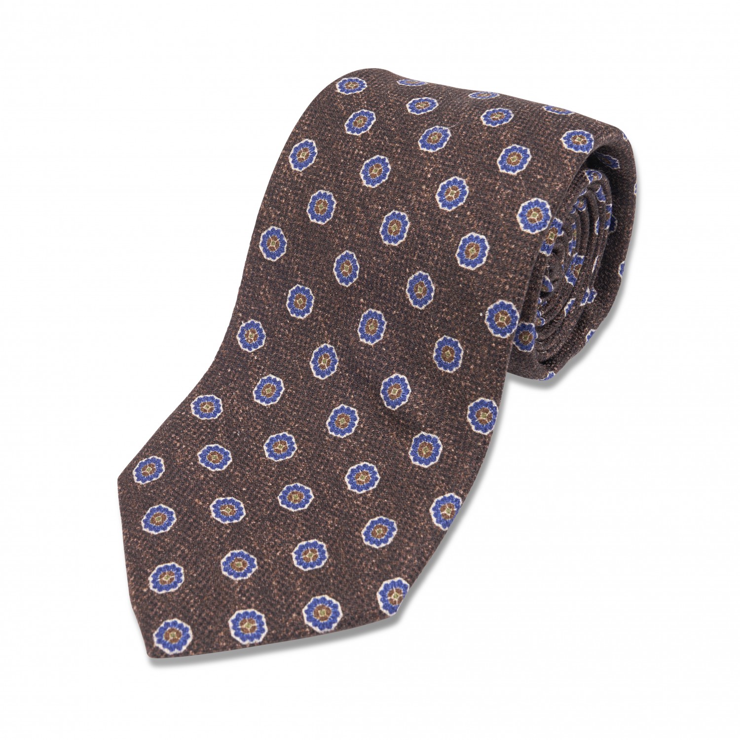 Brown w/ Blue & Green Medallion Silk Necktie