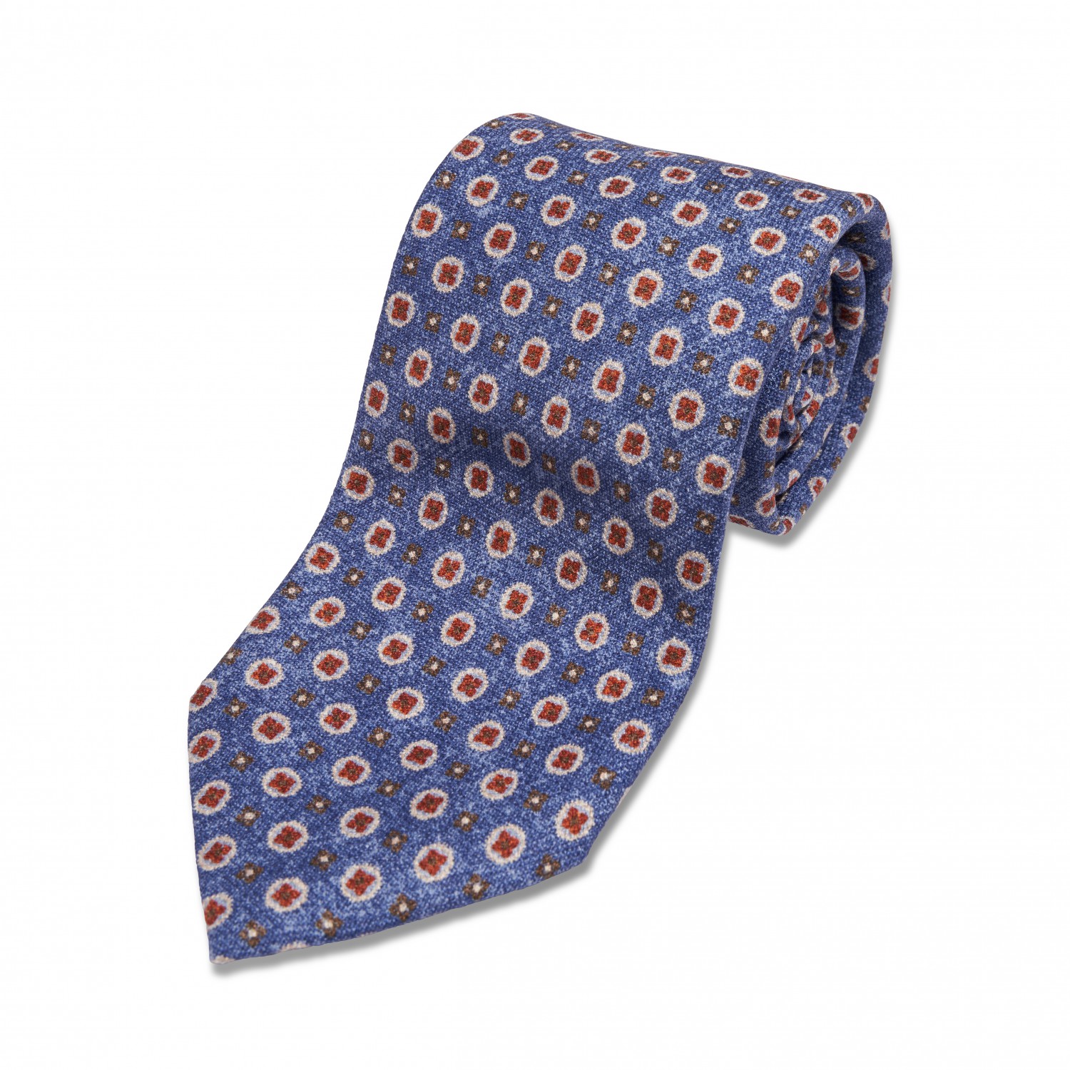 Blue w/ Orange Medallion Silk Necktie