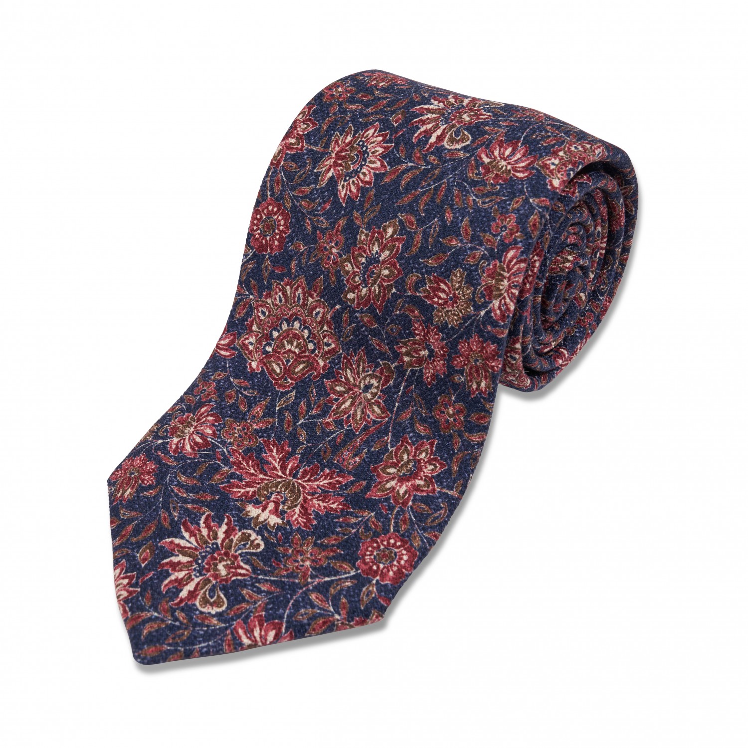 Navy w/ Red & Brown Floral Silk Necktie