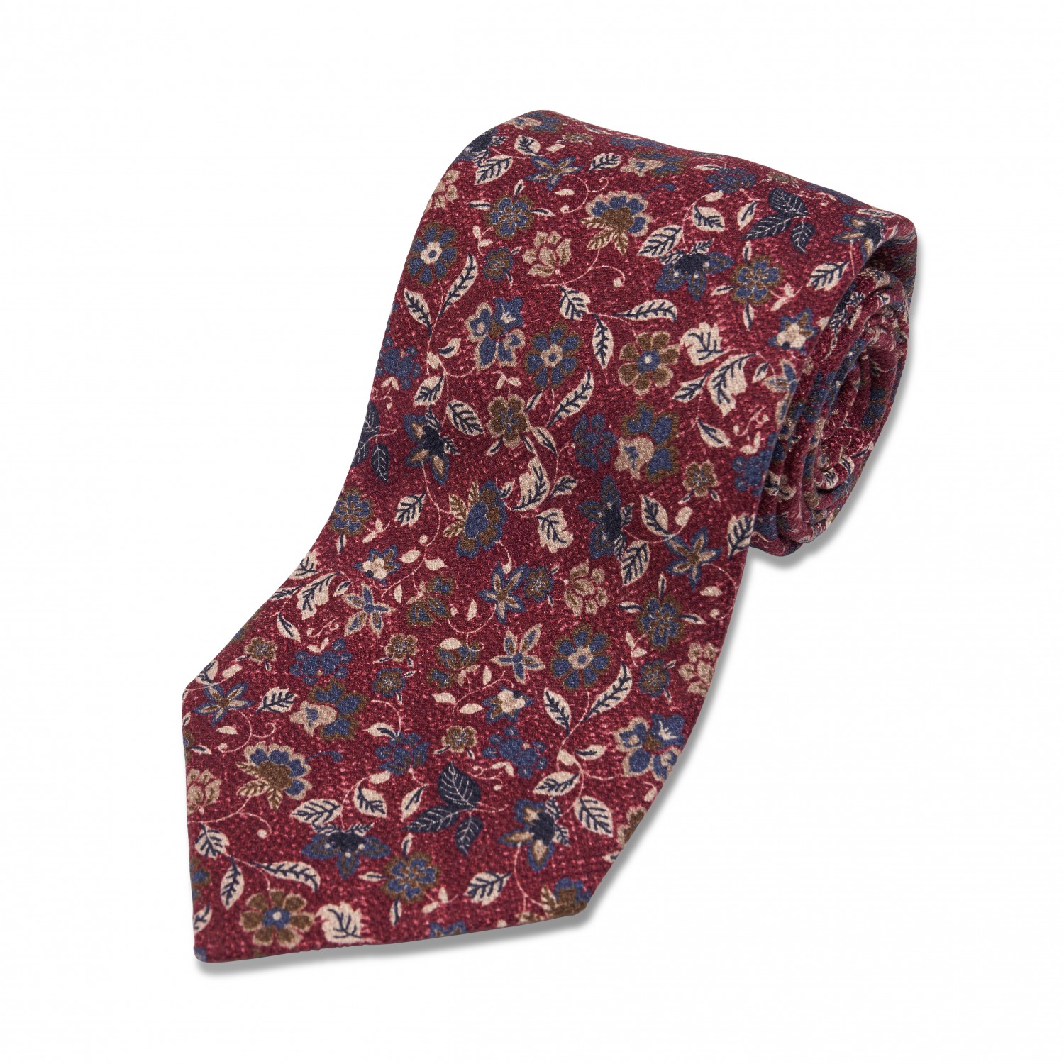 Red w/ Blue & Green Floral Silk Necktie