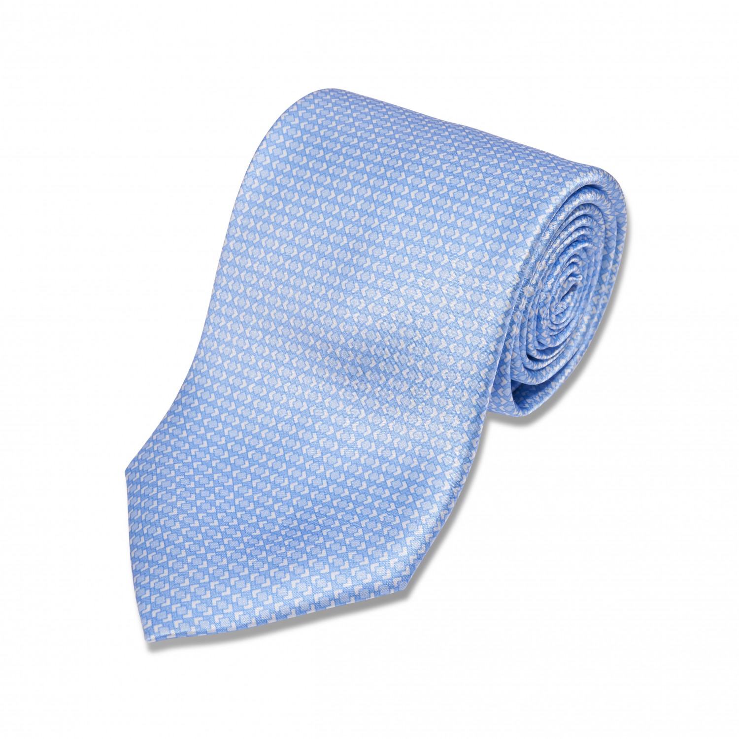 Light Blue w/ White Geometric Silk Necktie