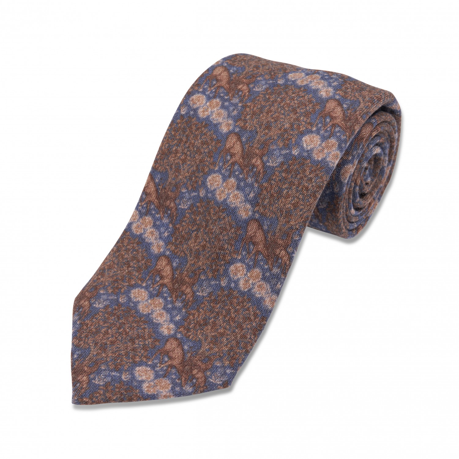 Blue w/ Brown Floral Wool Necktie
