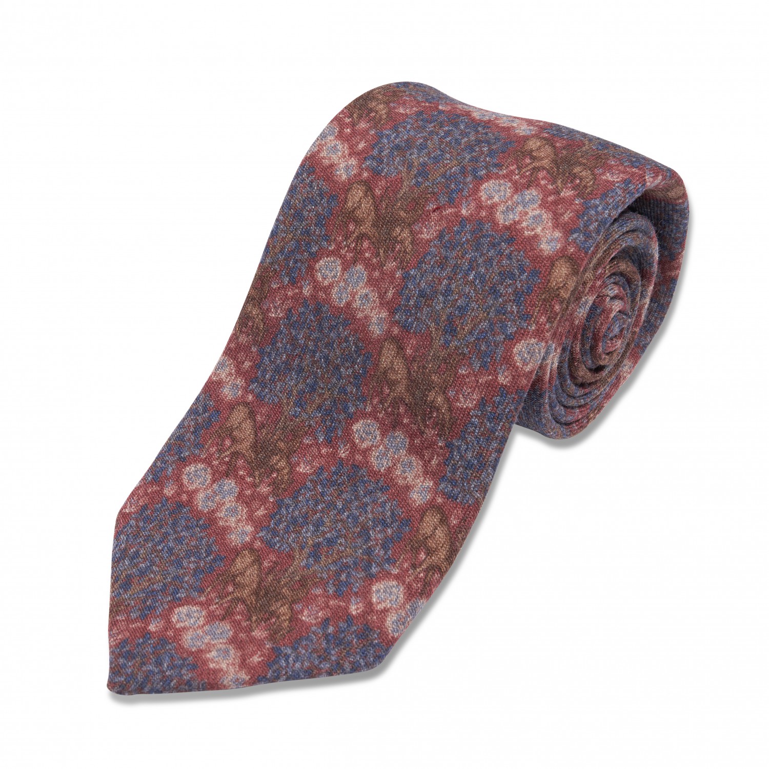 Pink w/ Tan & Blue Floral Wool Necktie