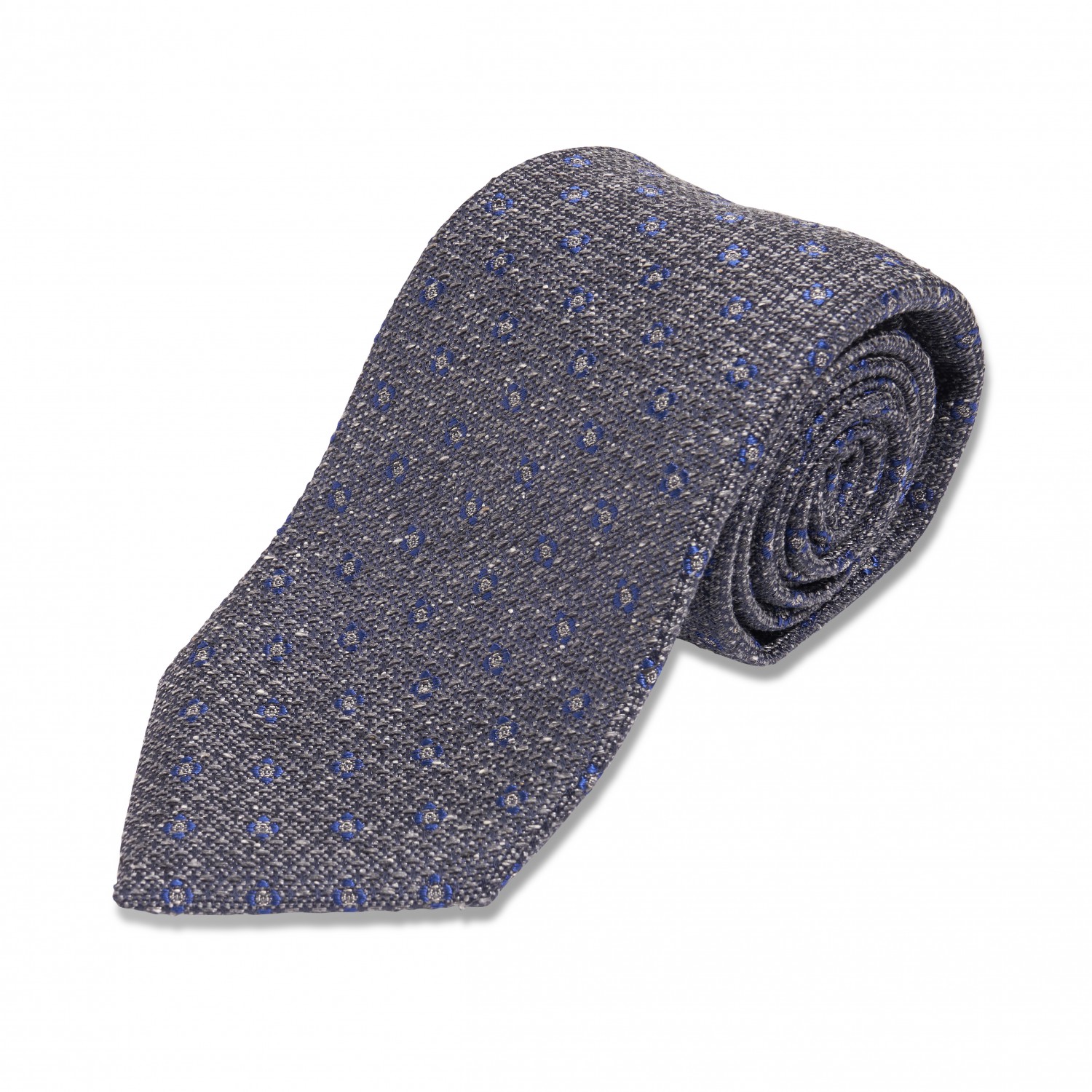 Grey w/ Blue Medallion Silk Necktie