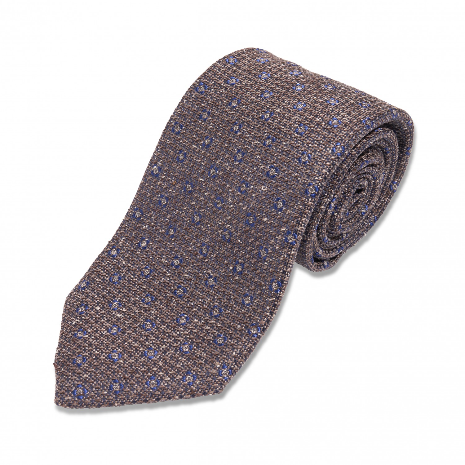 Brown w/ Blue Medallion Silk Necktie