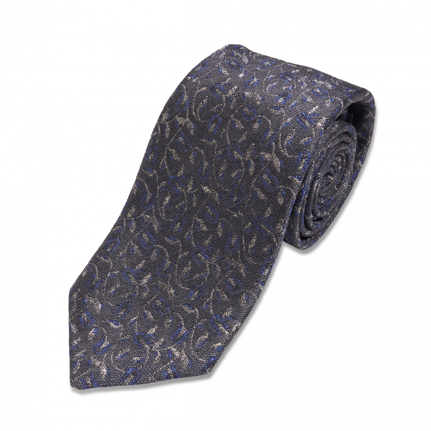 Grey w/ Blue Floral Silk/Wool Necktie