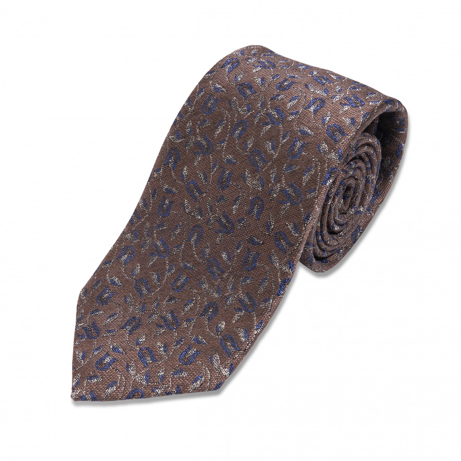 Brown w/ Blue Floral Silk/Wool Necktie