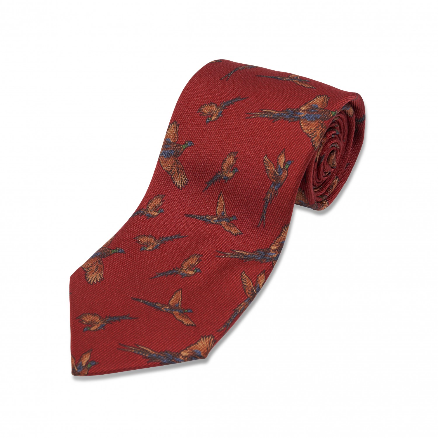 Red w/ Tan & Blue Birds Silk Necktie