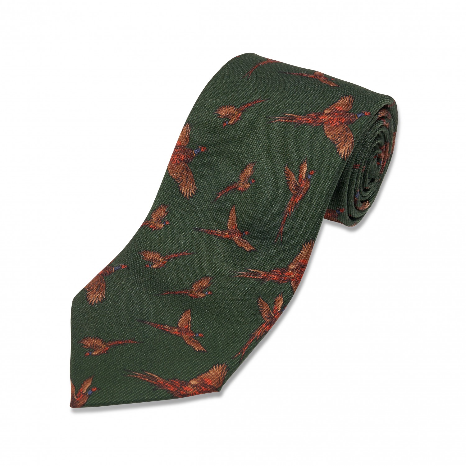 Green w/ Tan & Red Birds Silk Necktie