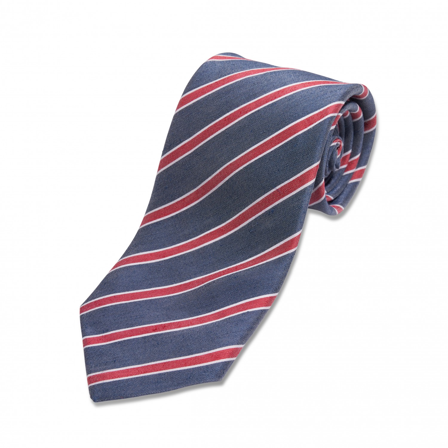 Blue w/ Red & White Stripe Linen/Silk Necktie