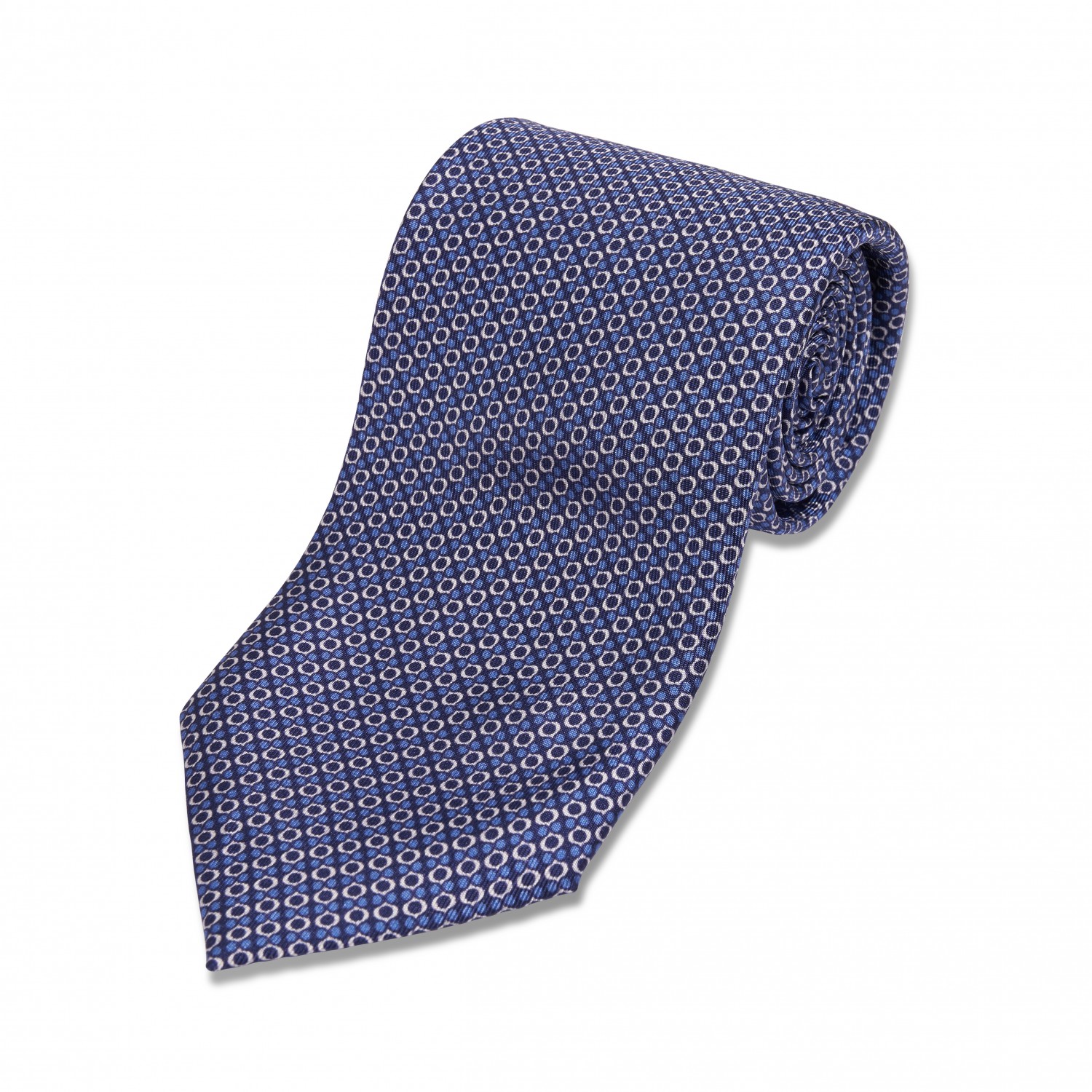 Navy & White Geometric Silk Necktie