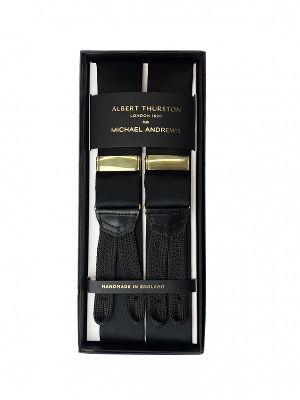 Black Moire Suspenders w Gold Hardware