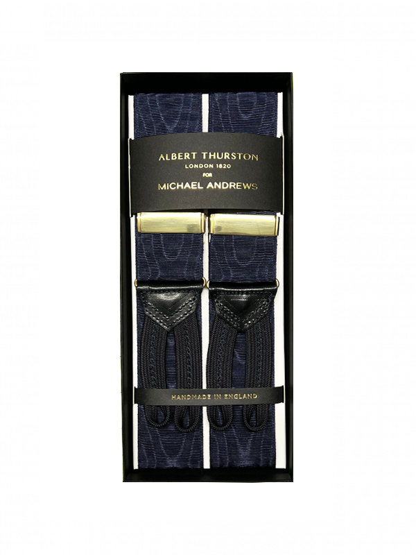 Navy Moire Suspenders w Gold Hardware