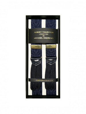 Navy 32mm Moire Suspenders w Gold Hardware