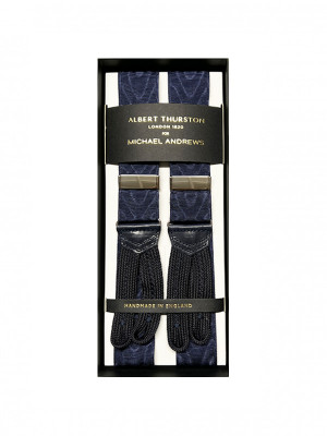Navy 32mm Moire Suspenders w SIlver Hardware