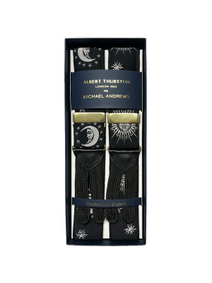 Black Moon and Stars Suspenders w Gold Hardware