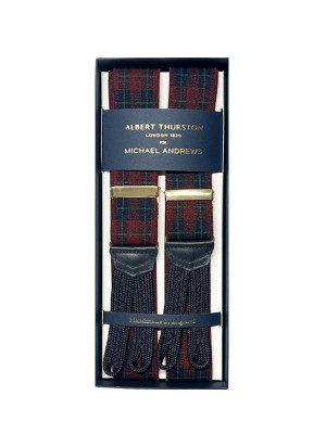 Red, Blue and Green Plaid Suspenders w Gold Hardware