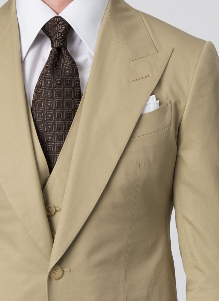 Michael Andrews Bespoke Khaki Cotton Suit - Front Detail
